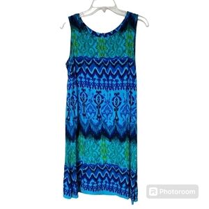 R&K Blue And Green Sleeveless‎ Midi Dress Size 14